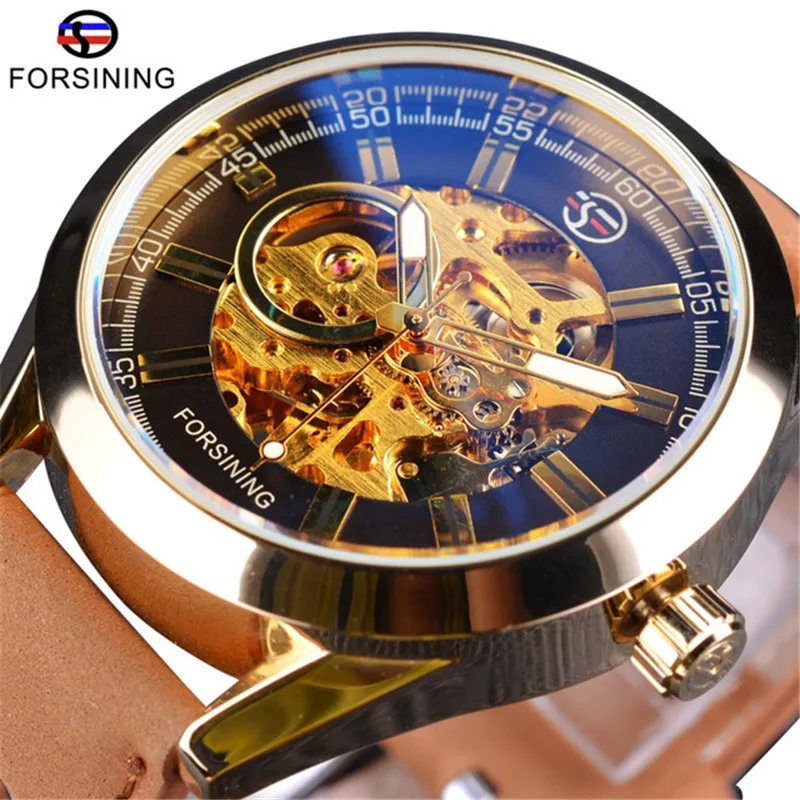 Free Shipping OUTLETSforsining European and American Style Men's Fashion Casual Hollow Mechanical Movement Waterproof Automatic