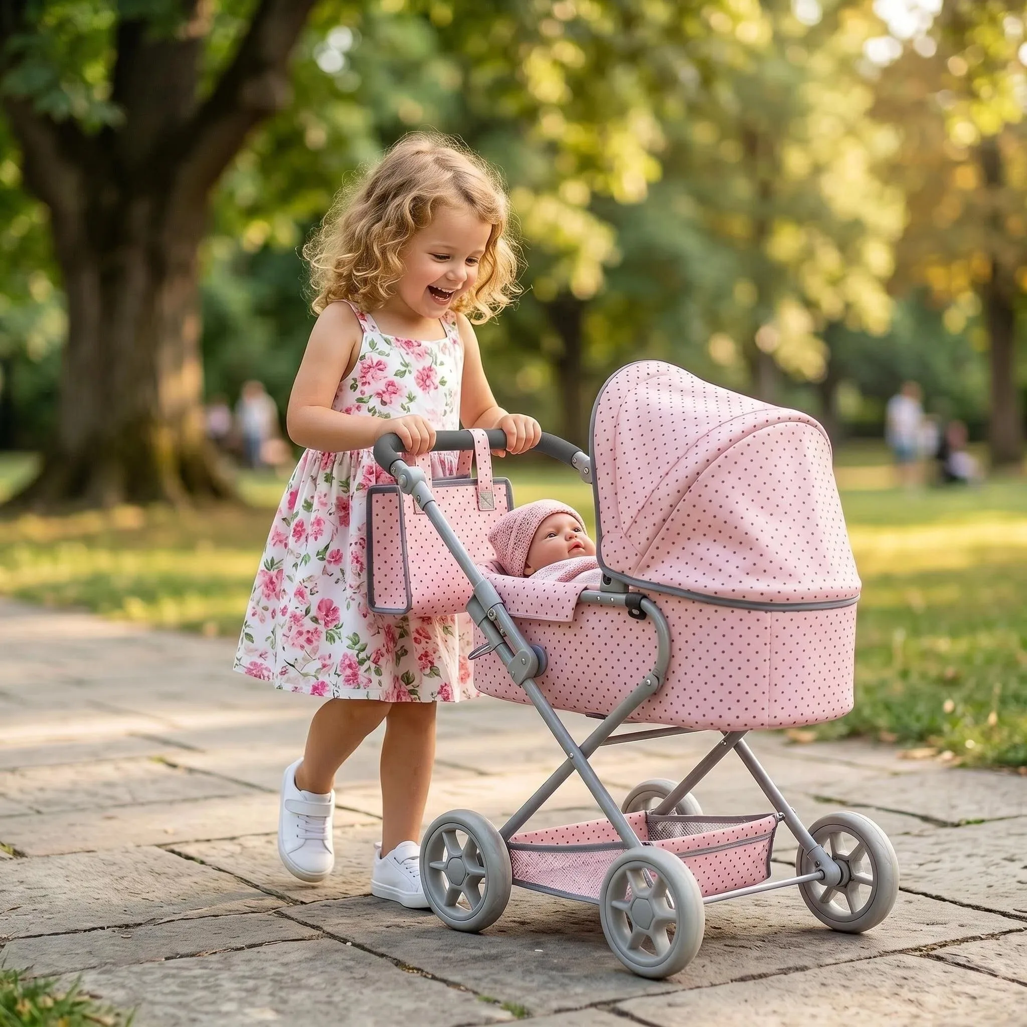 NPK Newborn Doll Stroller Pram for Doll Size 14 to 24 Inch Big Size with Removable Cradle Basket Suitable Gifts for Girls