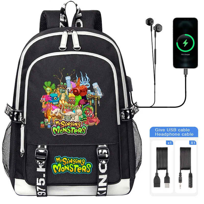 Gra Cartoon My singing monsters tornister dziecko Student plecak na ramię dla chłopca nastolatek plecak na laptopa USB Mochila