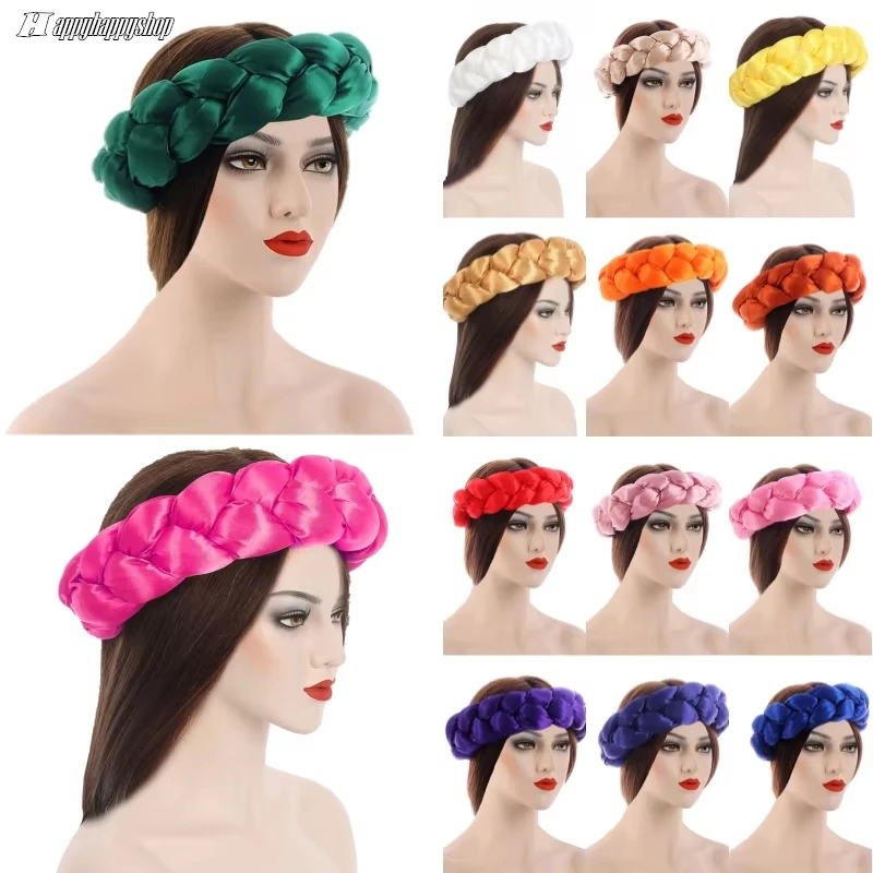 Fashion Candy Color Braids Twist Headbands for Women African Headwear Elastic Hair Bands Ladies Turban Female Bandage Headwrap