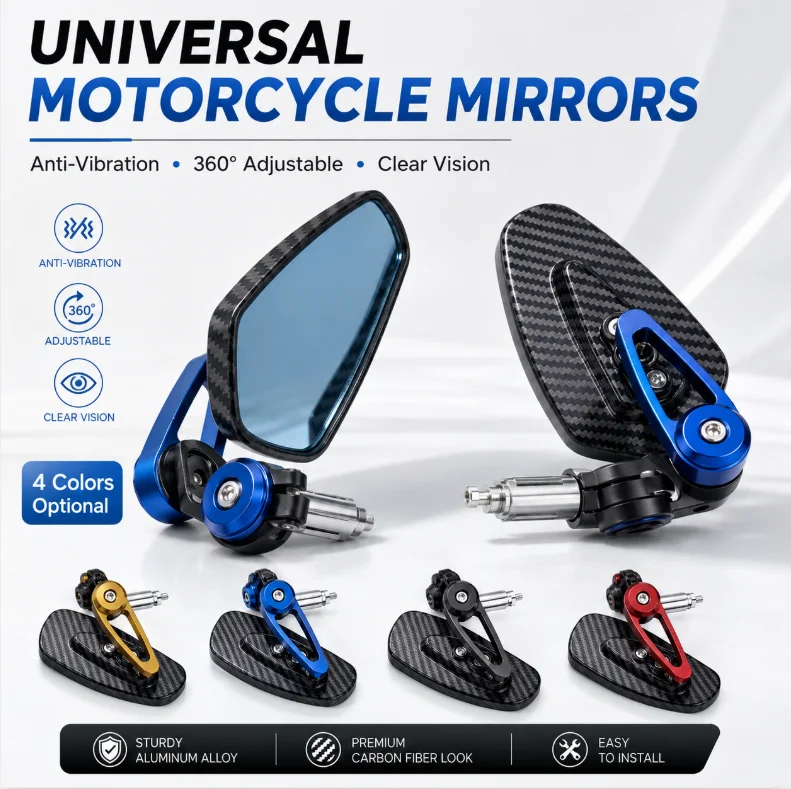 Rétroviseurs inversés universels modifiés pour moto, texture fibre de carbone, rétroviseurs latéraux pour guidon, anti-vibration, compatibles scooter, VTT, moto, pièces de rechange et accessoires