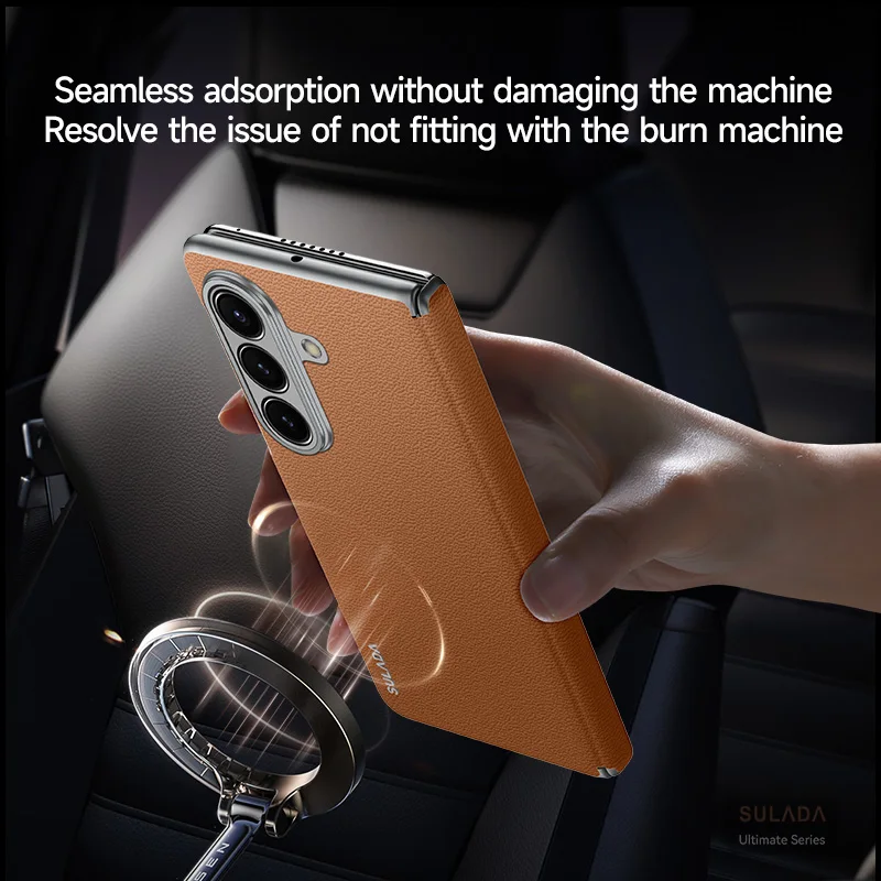 

Luxury Leather Hard PC Phone Cover for Samsung Galaxy Z Fold 7 6 5 Case NO Front Cover For Wireless Charging