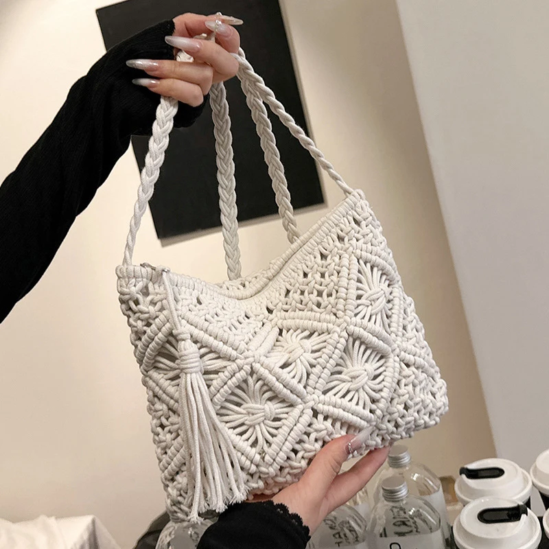 Mode Woven Aushöhlen Schulter Taschen Stroh Sommer Umhängetasche Strand Reise Handtasche Weiblichen Beutel Frauen Messenger Taschen 2024 – Detail 7