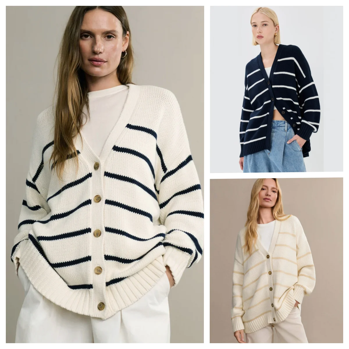 

New Autumn Striped Knitted Cardigan Women V-Neck Button Up Long Knit Loose Casual Sweater Stripe Cardigan 2025