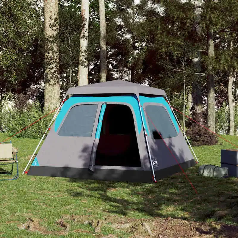 Tente de camping automatique 4 personnes bleue - Dôme pop-up 4 saisons, tente familiale légère double couche avec moustiquaire pour la randonnée, le trekking, les voyages, la plage et le jardin