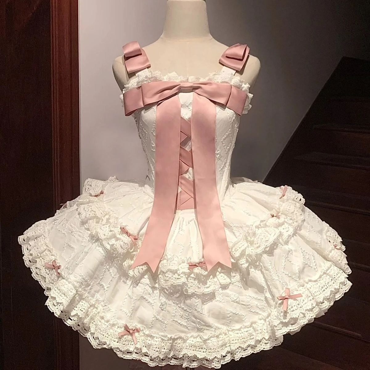 

Japanese Lolita Strap Dress Sleeveless Lace Bow Floral French Style Cosplay Party Daily Casual Princess Outfits 2026 Summer