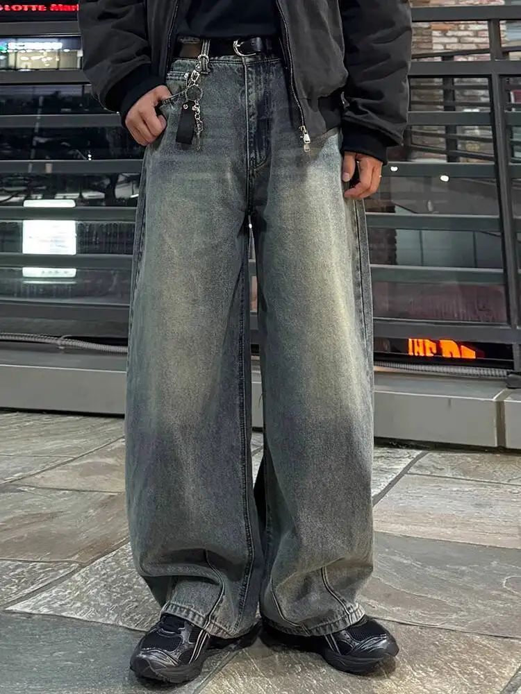 

SYUHGFA Korean Style 2025 Autumn Men's Jeans Contrast Color Washing Straight Leg Loose Denim Pants All-match Vintage Male Bottom