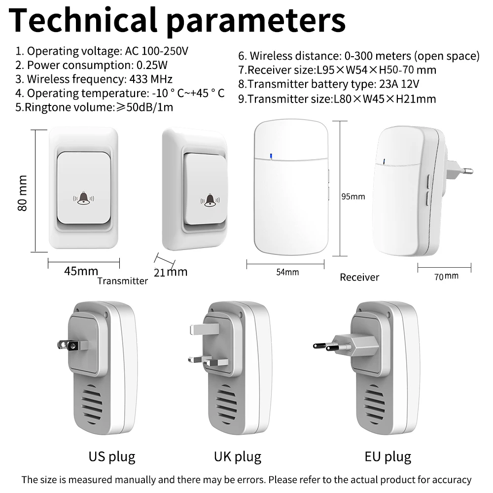 Outdoor Wireless Doorbell Waterproof House Chime Kit 300M Remote EU UK US Plug Home Remote Welcome My Melody Door Bell