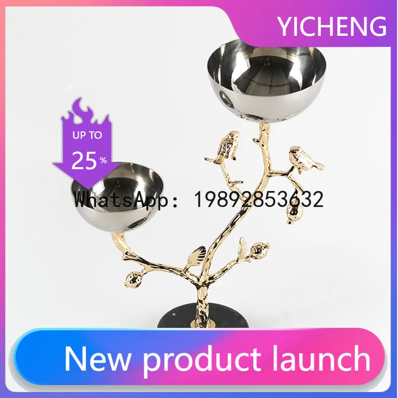 A2 Metalltablett Metall-Snackschale mit Ästen und Vögeln Obstschale Goldener Vogel Süßigkeitenteller Wohndekorationszubehör