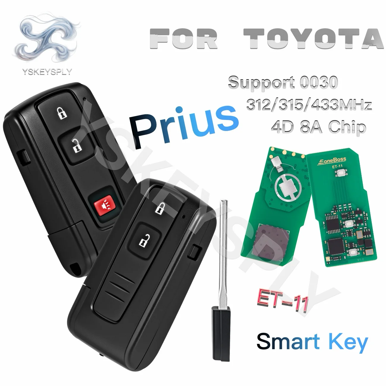 

For Toyota Prius Crown EoneBoss ET-11 Smart Key Fob 4D 8A Chip Bluetooth 0030 Remote Control 312/315/433MHzMHz