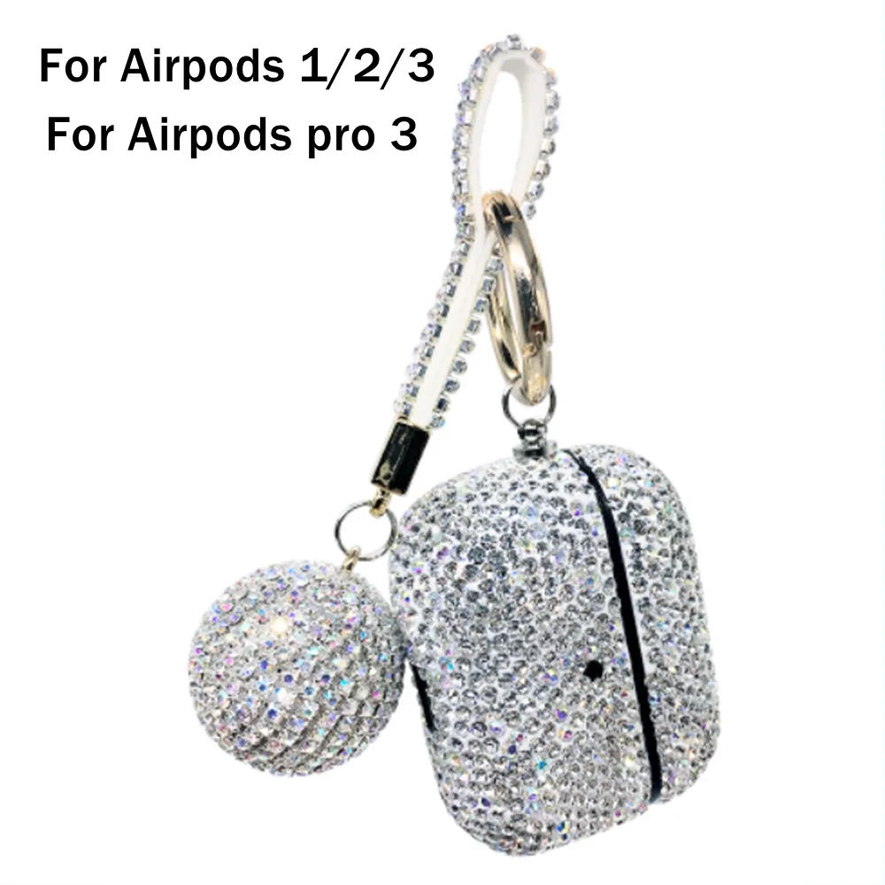 For Airpods Pro Cases Airpods case Luxury Glitter Diamond Cover With Hanging Ball Keychain For Apple Airpods 1/2/3 Charging Box