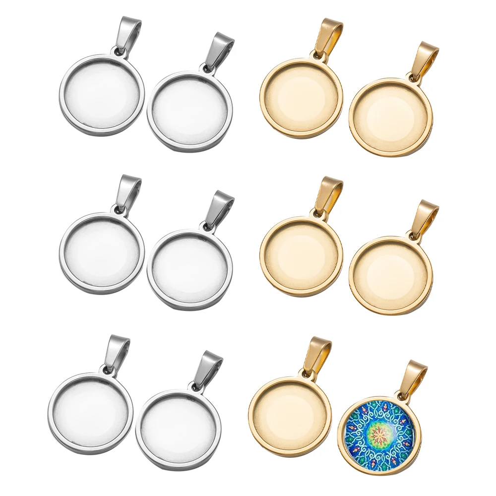 5pcs/Lot Stainless Steel Round Cabochon Cameo Blank Base Tray Bezel For DIY Necklaces Pendants Jewelry Making Supplies Charms