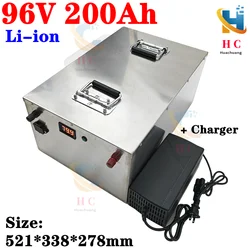 waterproof 96v 200Ah lithium ion Rechargeable battery li ion for Excavatorvehicle RV AGV Forklift boat inverter + 10A Charger