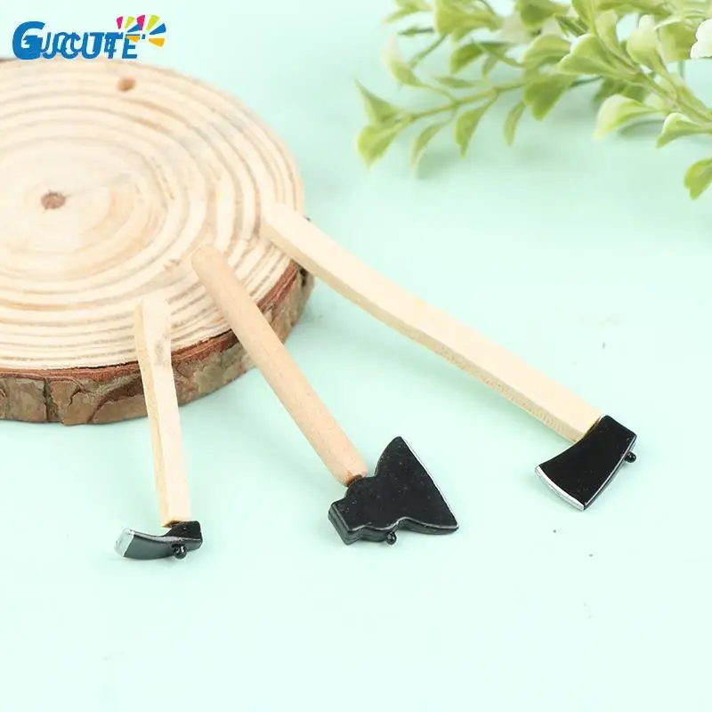 

3pcs Wooden Metal Hatchet Axe Set for 1:12 Dollhouse Miniature Fairy Garden Tools