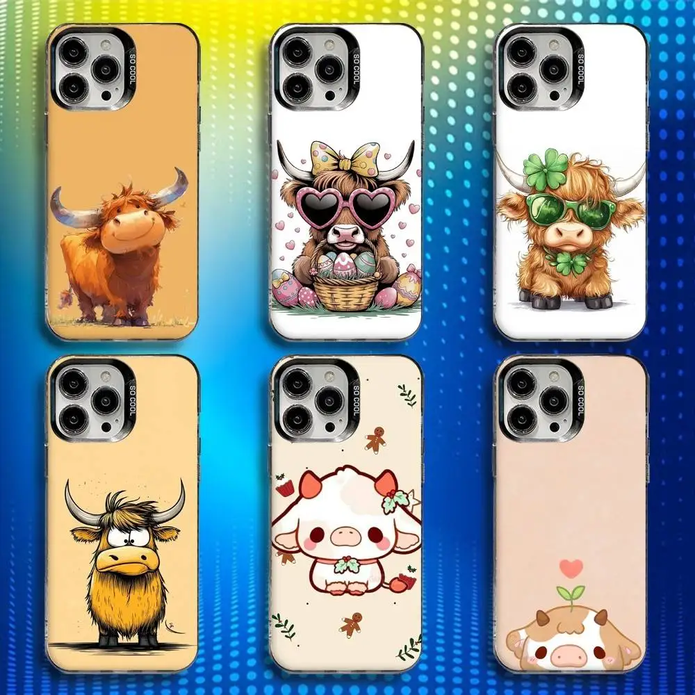

Cute Highland Cow Phone Case For iPhone 16,15,14,13,12,11,Mini,Pro,SE,MAX White Matte Shockproof Cover