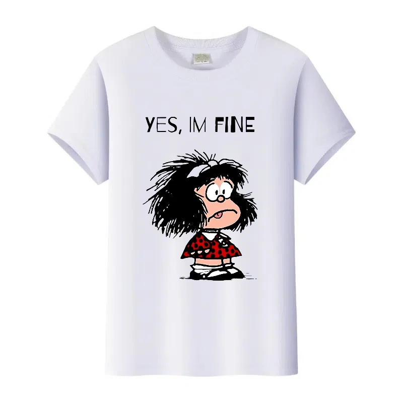 

Модные женские футболки с рисунком Mafalda, летние свободные футболки, рубашки с короткими рукавами, женские блузки, детский белый топ, одежда для девочек