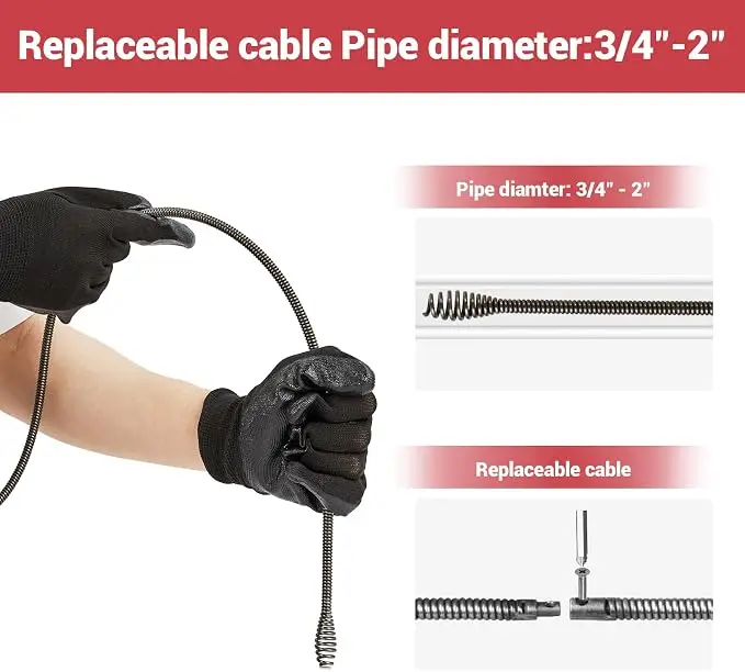 22V Electric Drain Auger, Auger-Efficient 25Ft Auto-Feed Drain Snake,2.0Ah Battery,Charger,Storage Bag & Gloves for Kitchen,Bathroom,Shower Pipes view 4