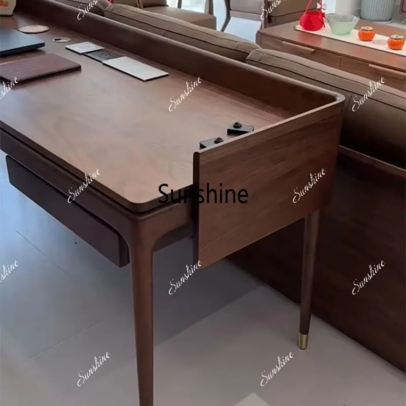 YNew Chinese solid wood light luxury living room office study table small apartment
