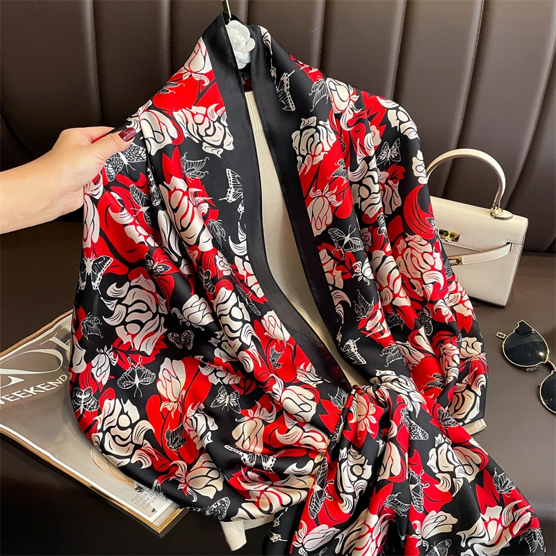 180*90cm Brand Summer Women Scarf Fashion Quality Soft Silk Scarves Female Shawls Foulard Beach Cover-Ups Wraps Silk Bandana