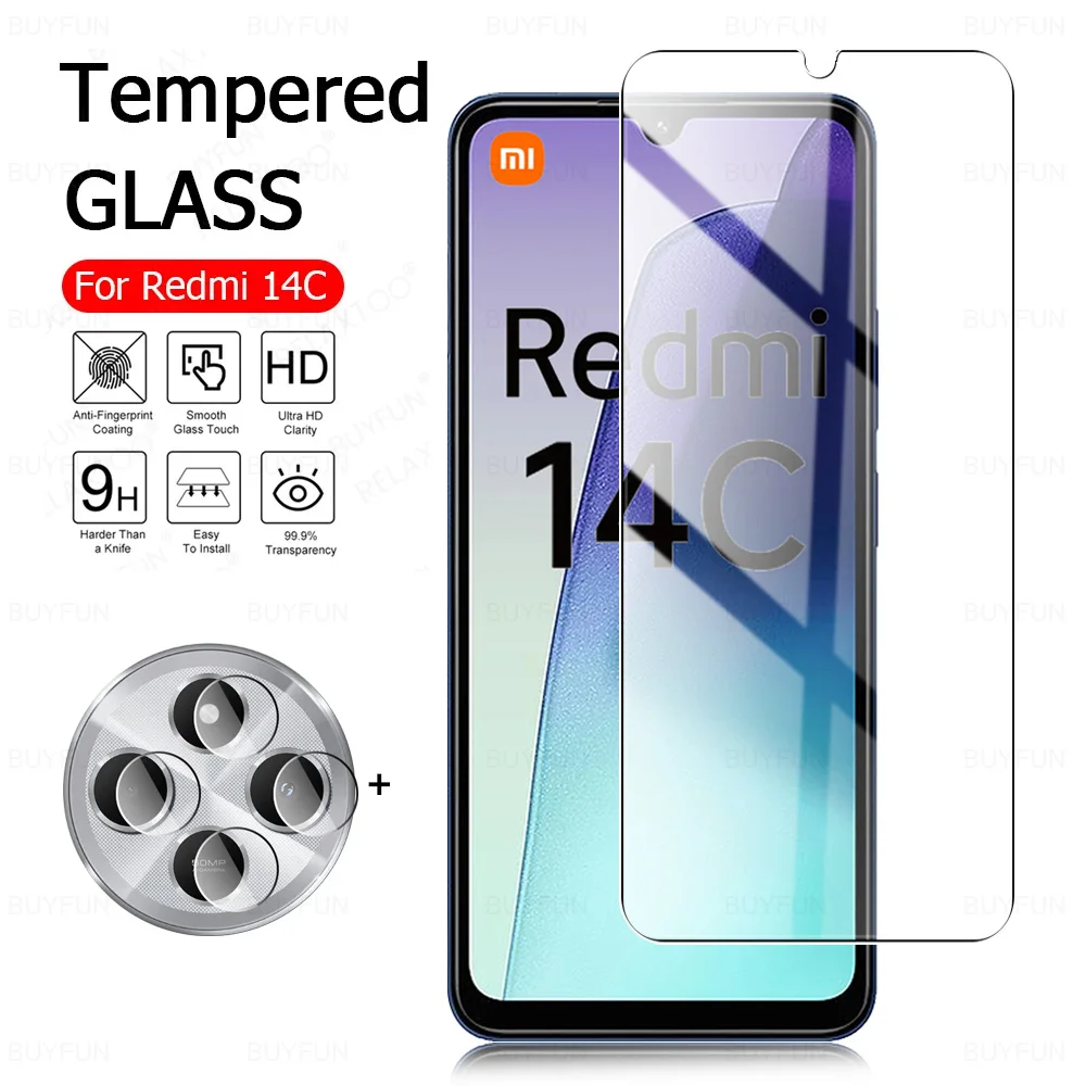 2in1 Glass For Xiaomi Redmi 14C Screen Protector & Lens Protective Film All Clear Readme Redmy Radmi 14 C C14 6.88'' Redmi14C