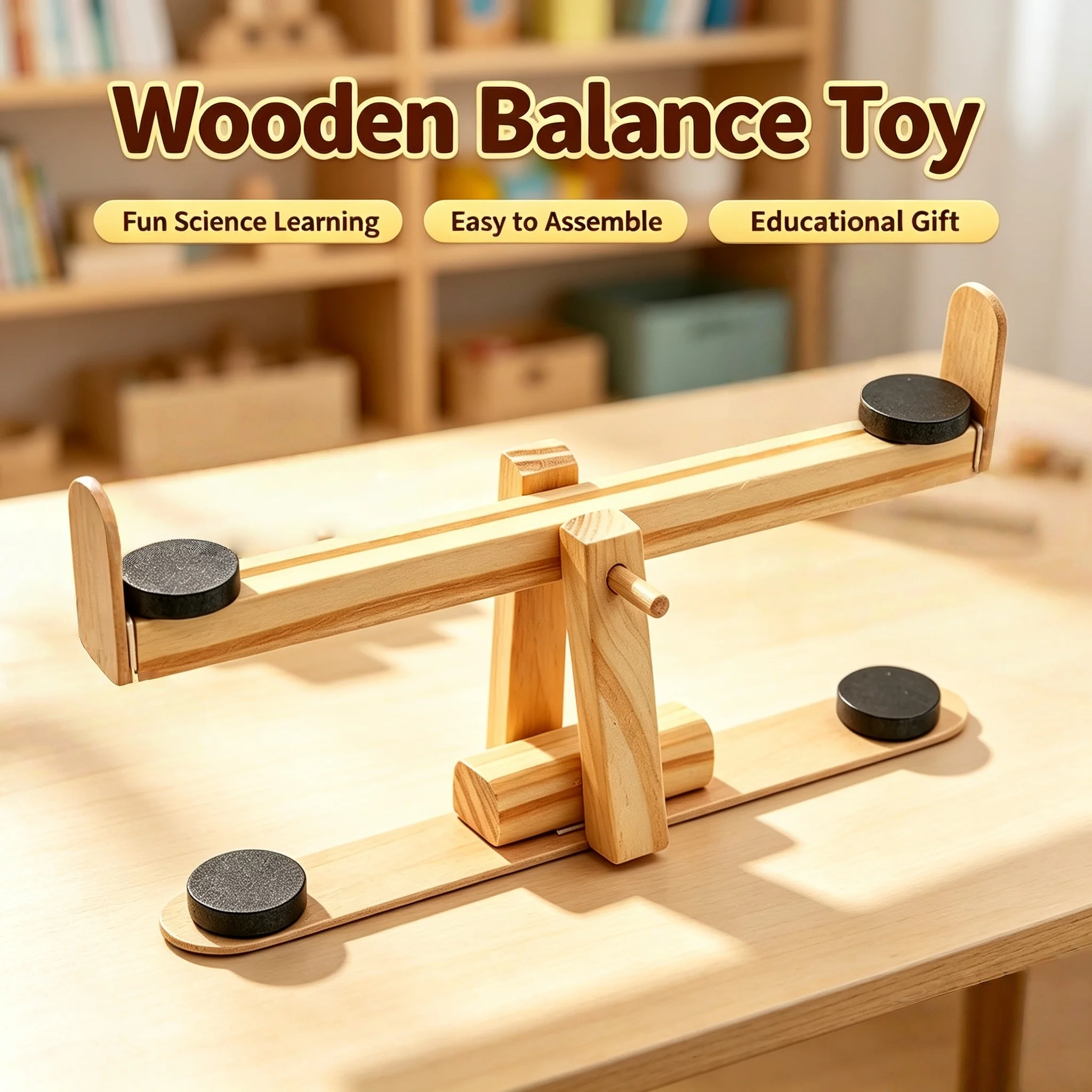 Magnetic Levitation Seesaw Wooden DIY Puzzle Physics Fidget Toy Tabletop Scientific Exploration Holiday Decor Present Kit Adults