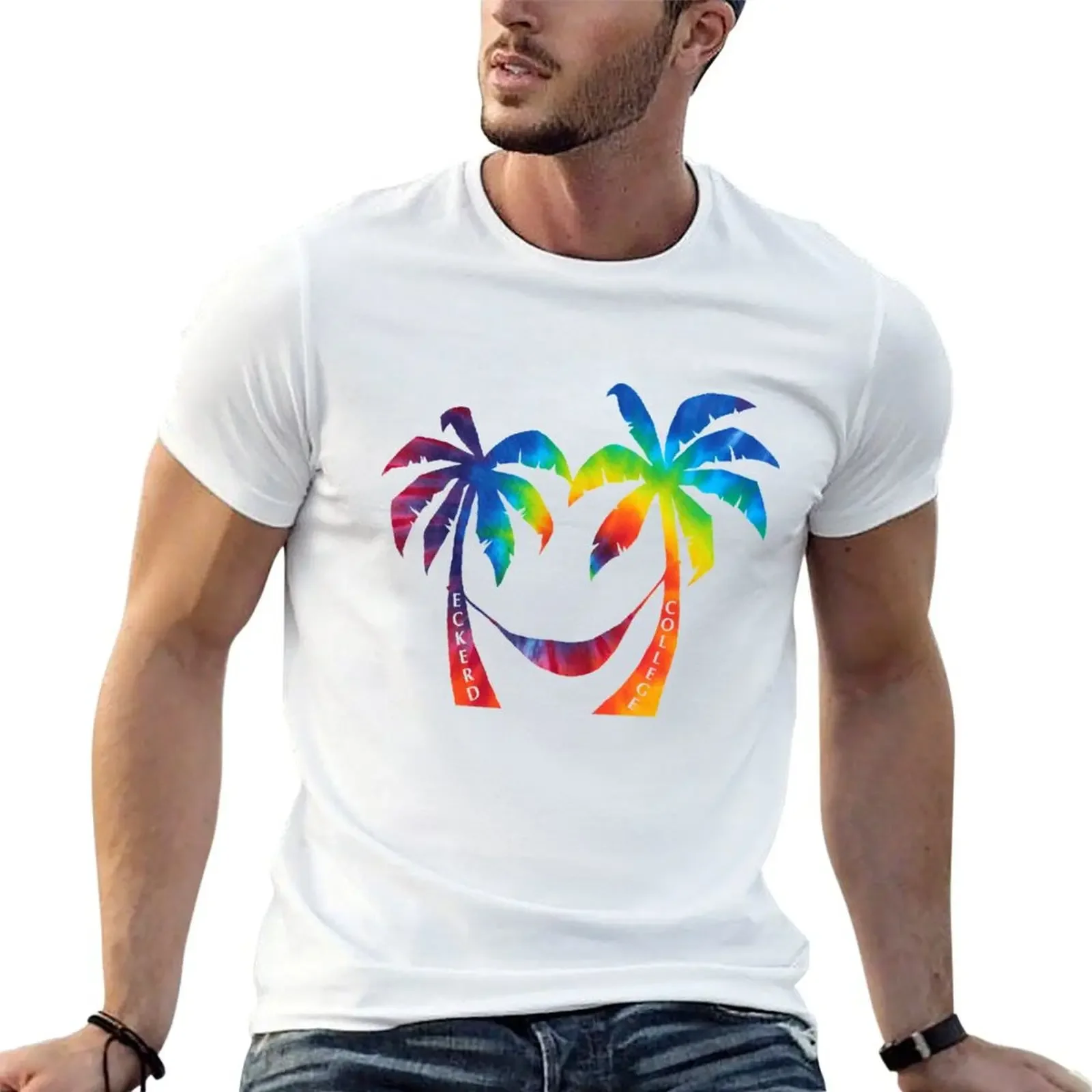 

Eckerd College Rainbow Tie Dye Palms T-Shirt plain custom t-shirts summer clothes korean fashion sweat shirts, men