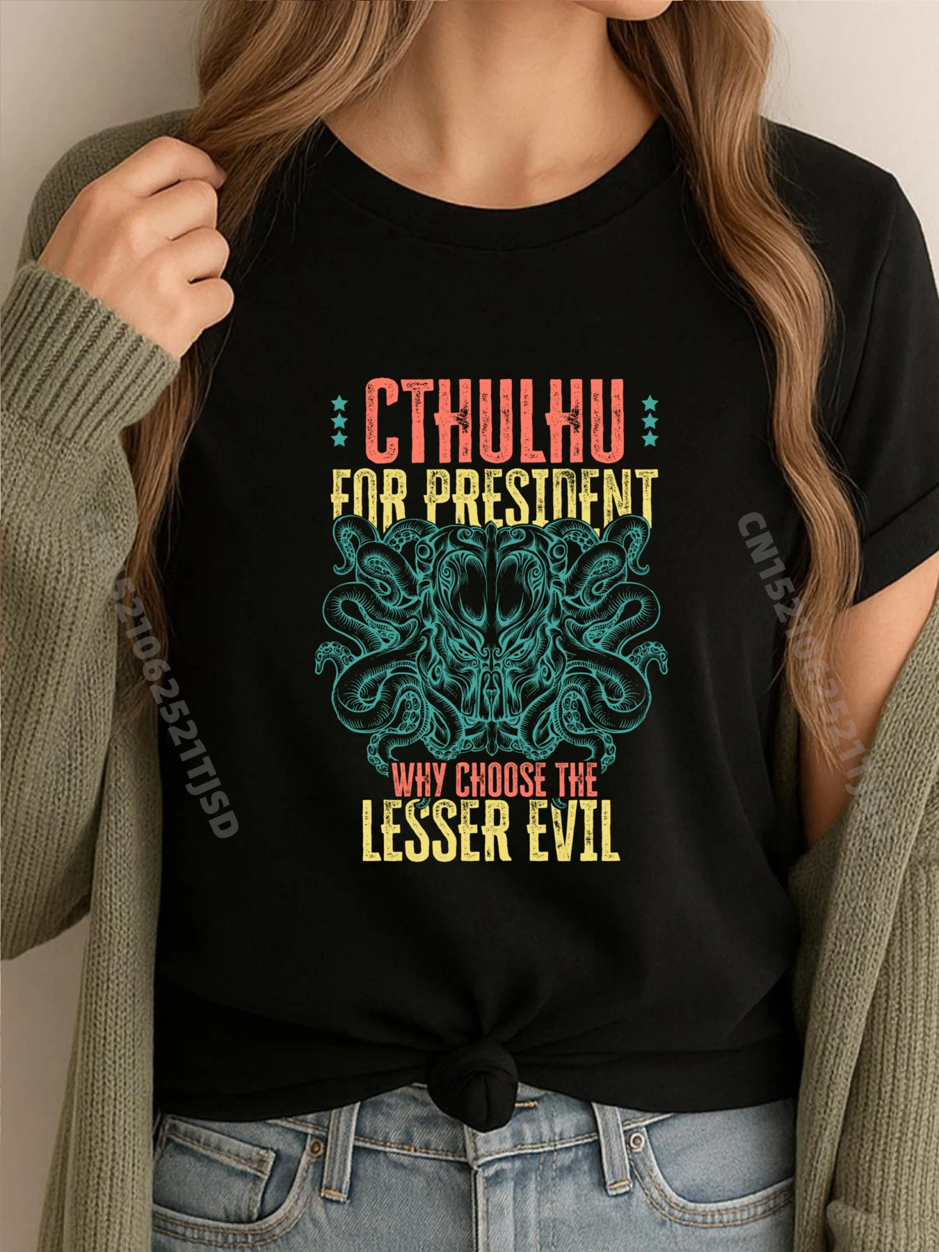 

Ктулху для президента, почему выберите, маленький злой выбор, оптовая продажа, футболки, 100 шт., топы высокого качества, футболка для семьи