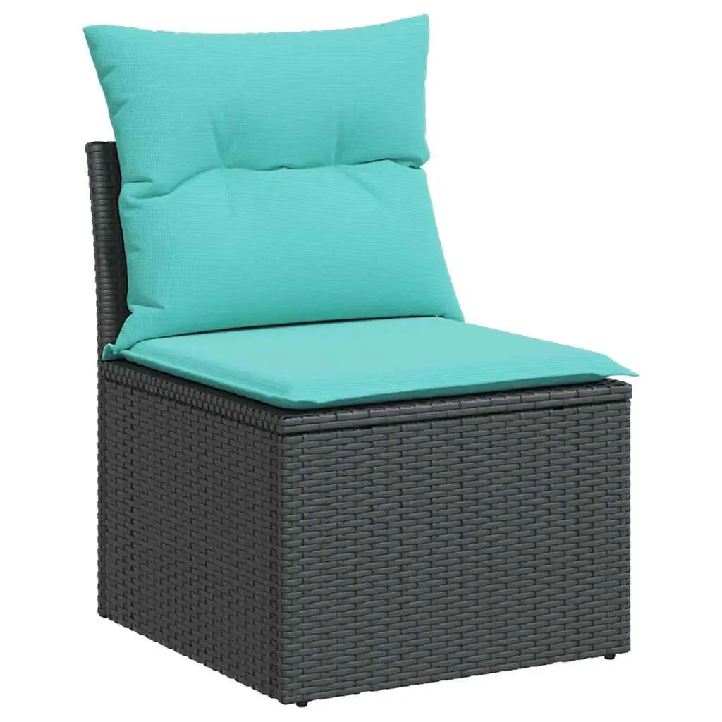 Set Sofa Teras Luar Ruangan 9 Buah dengan Bantal Furnitur Rotan Hitam Tahan Air untuk Balkon Taman dan Tepi Kolam Renang