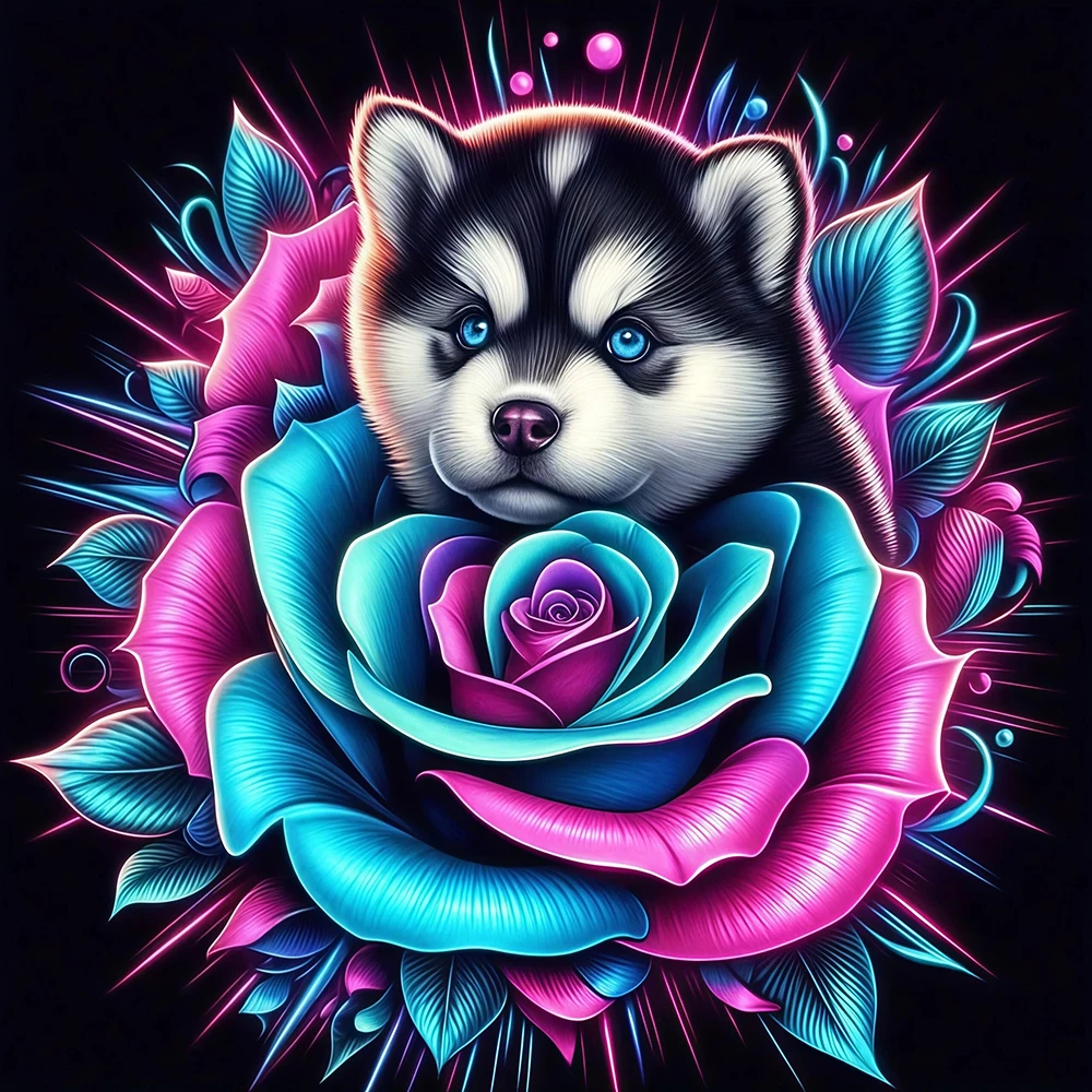 EverShine Diamant-Stickerei Hund Rose DIY 5D Voll-Diamant-Malerei-Set Welpen Tier Mosaik Blume Heim-Freizeit-Geschenk