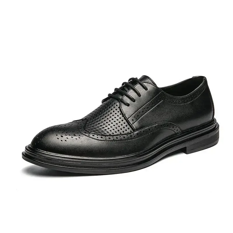 Sapatos de couro britânico casual masculino, estilo coreano, de topo baixo, fundo macio, negócios, mocassins formais