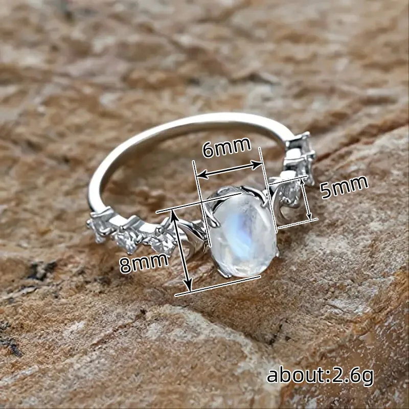 Huitan Blue/White Imitation Opal Moon Ring - Detail 1