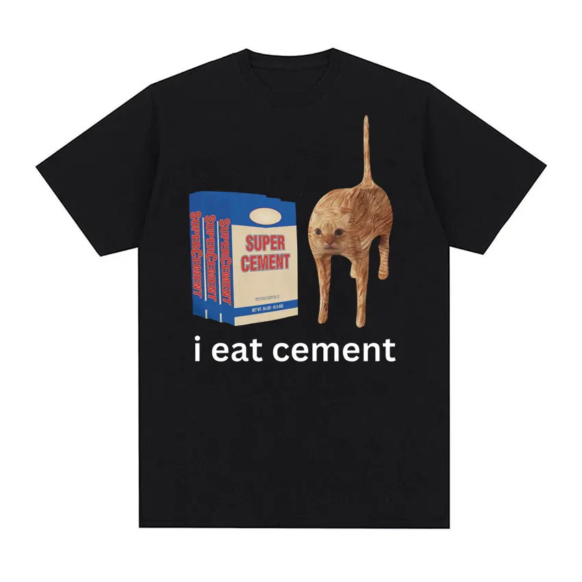 I Eat Cement Cursed Cat Funny Meme T Shirt for Men Women Fashion Casual Short Sleeve T Shirts Male Oversized Cotton T-shirt Tops