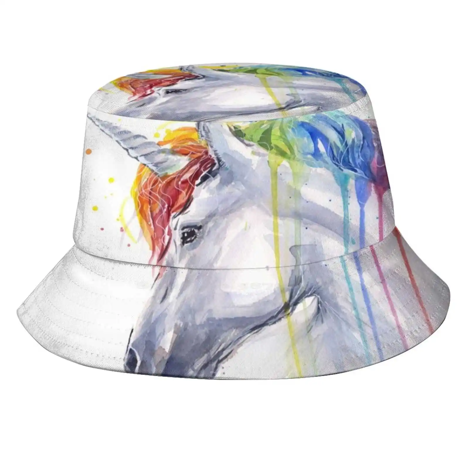 Rainbow Unicorn Watercolor Sun Cap Fisherman Hat Bucket Hats Magical Horse Animal Rainbow Unicorn Unicorn Watercolor Watercolor