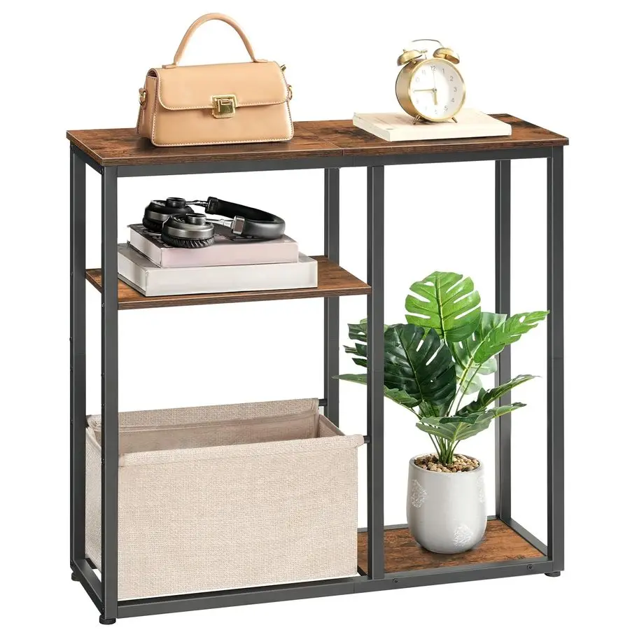 

30 Console Table with Linen Storage Basket, Small Entryway Table with 3Tier Storage Shelves, Sofa Table, Behind Couch Sofa Tabl