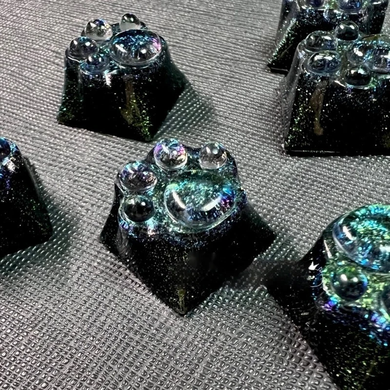 2024 New Cat Claw Keycap Cross Shaft Oem Mechanical Keyboard Accessories Black Green Personalized Obsidian Resin Material