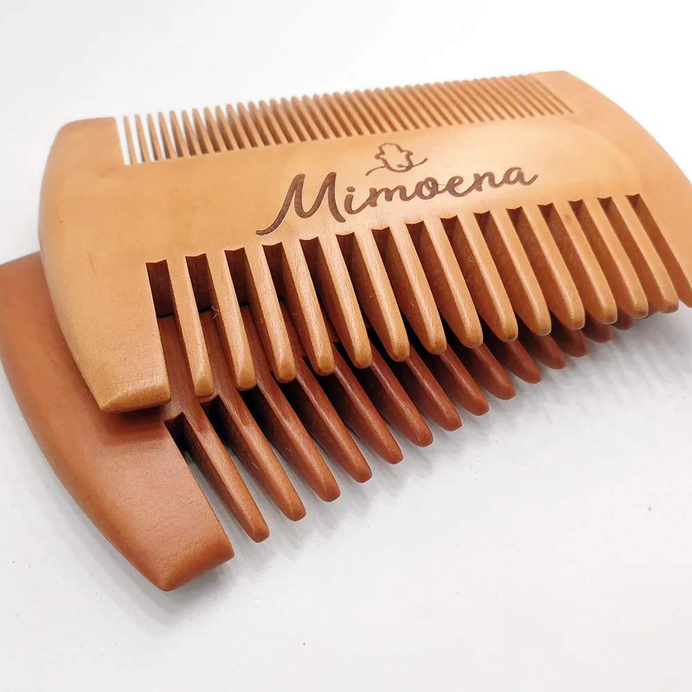 50 Pieces/Lot Customized Logo Beard Comb with Fine and Wide Teeth Double Sides for Hair Beard Mustach Pocket Size