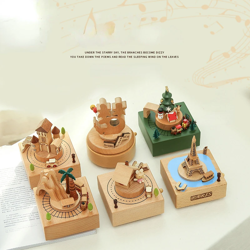 Rotating Music Box with Eight Tunes - Unique Gift for Best Friends Wooden Music Box with Roller Coaster Design