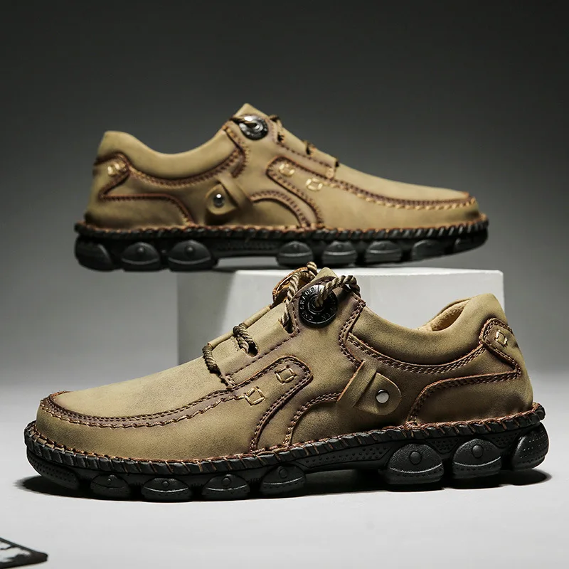 New Men's Hand-stitched Boots Plus-size Casual Men Shoes Comfortable Soft Ankle Boots for Men Outdoor Non-slip Wear Man's Boots