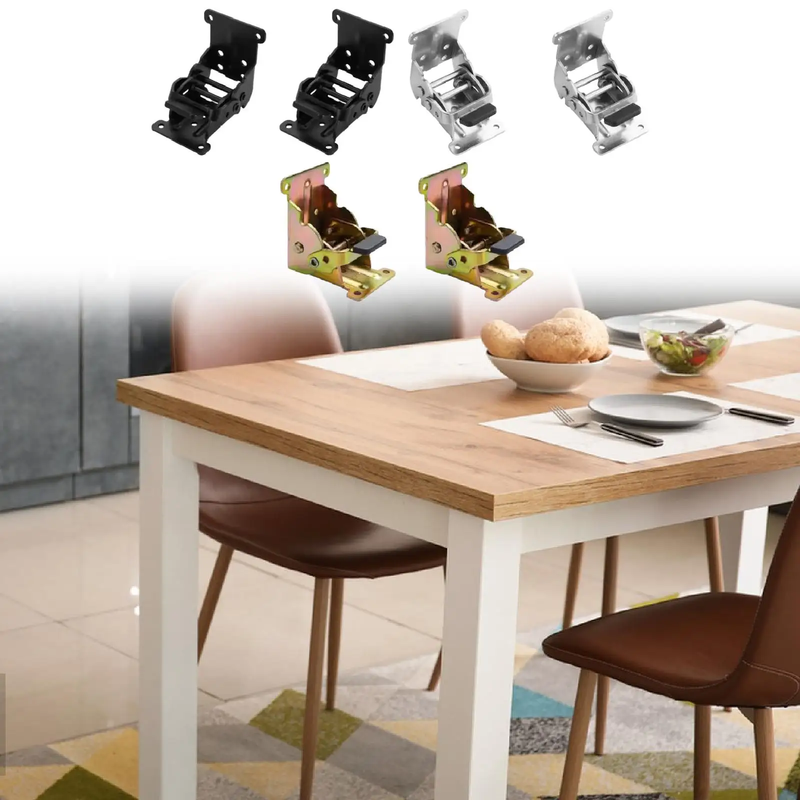 2개 접이식 브래킷 잠금 확장 지지대 스크류 포함 셀프 락 힌지