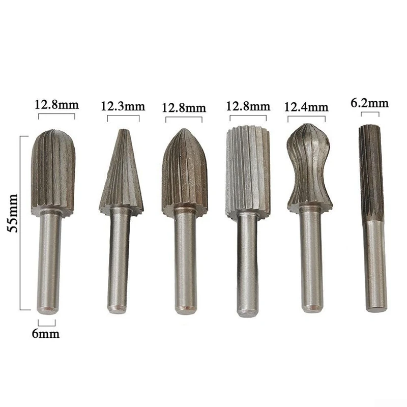 ABAE-6PCS Set Gerinda Karbida, Gerinda Tungsten Karbida Ukiran Halus, Mata Gerinda Ukiran File Putar Bur Karbida