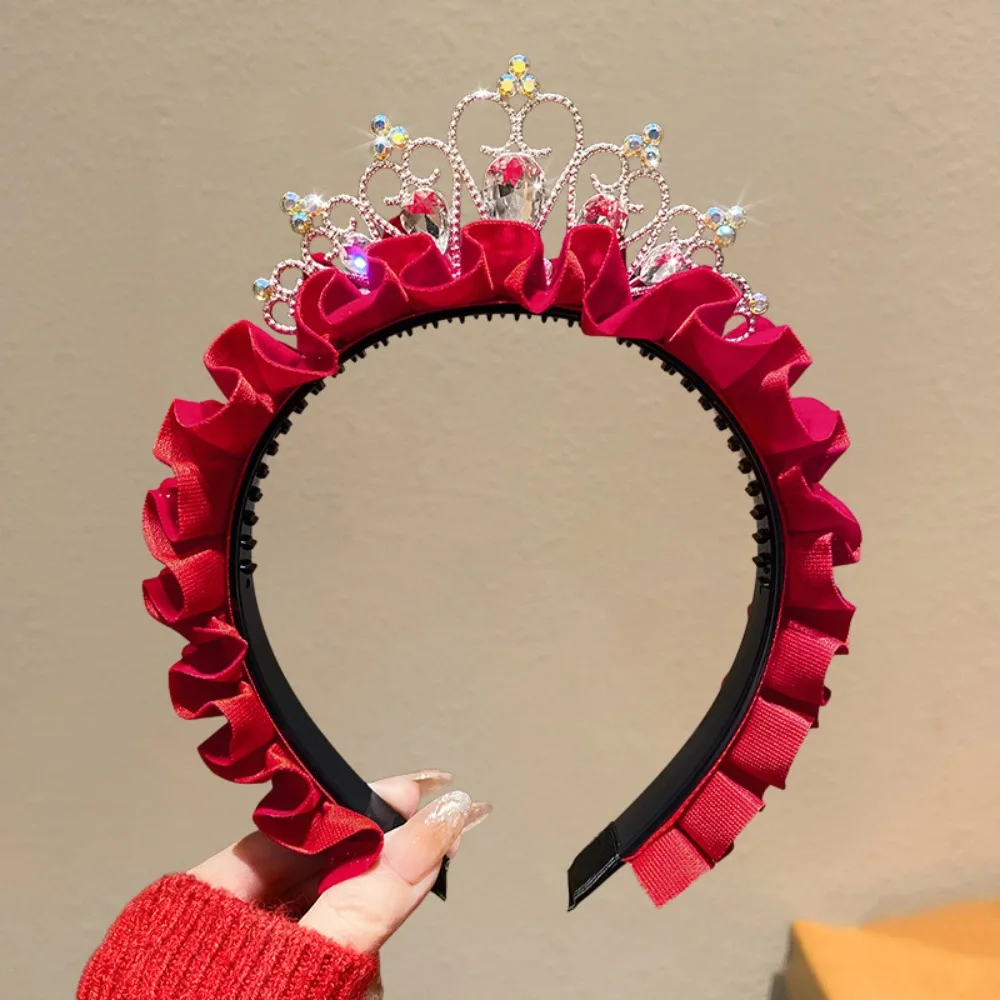 

Hair Hoop New Year Headband Rhinestone Lace New Year Red Head Wear Tang Suit Hair Hoop Hair Accessories Princess Crown