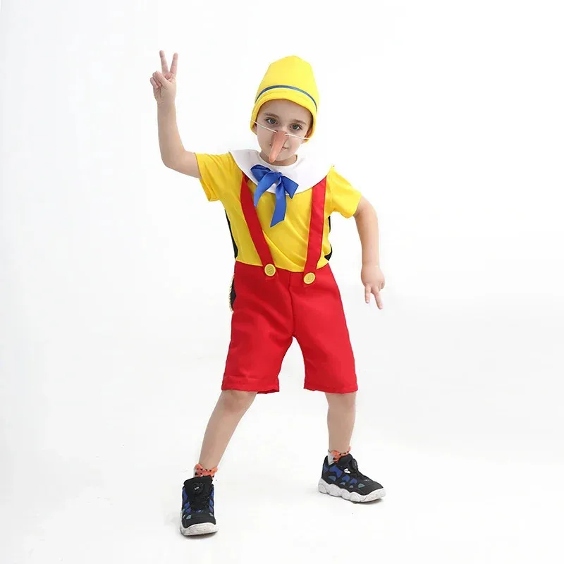 Costume da Pinocchio per Bambini Divertente Costume da Pinocchio Abbigliamento per Bambini Uniforme di Halloween con Naso Libero