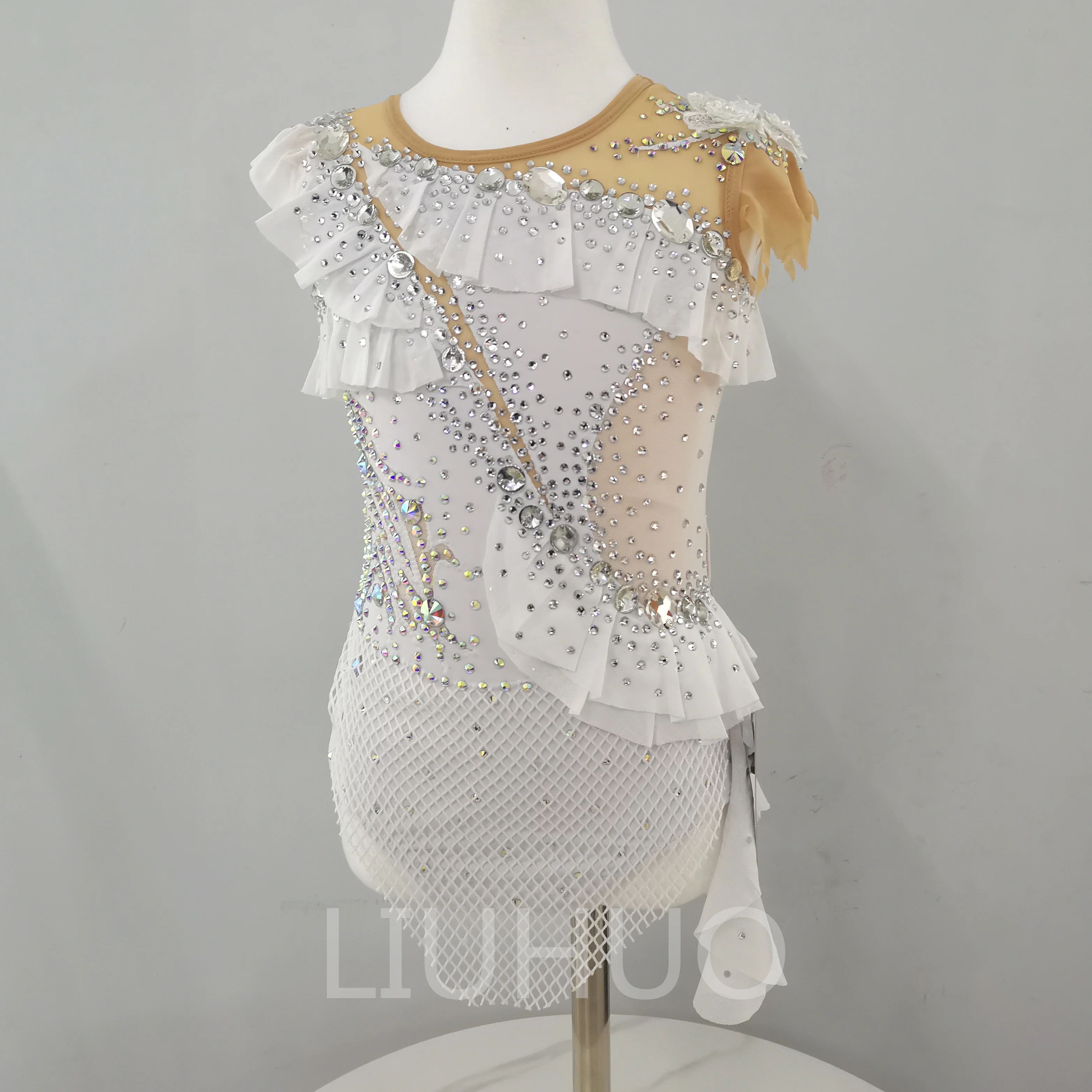 

LIUHUO Rhythmic Gymnastics Leotard Competitive Gymnastics Performance Dress For Children White