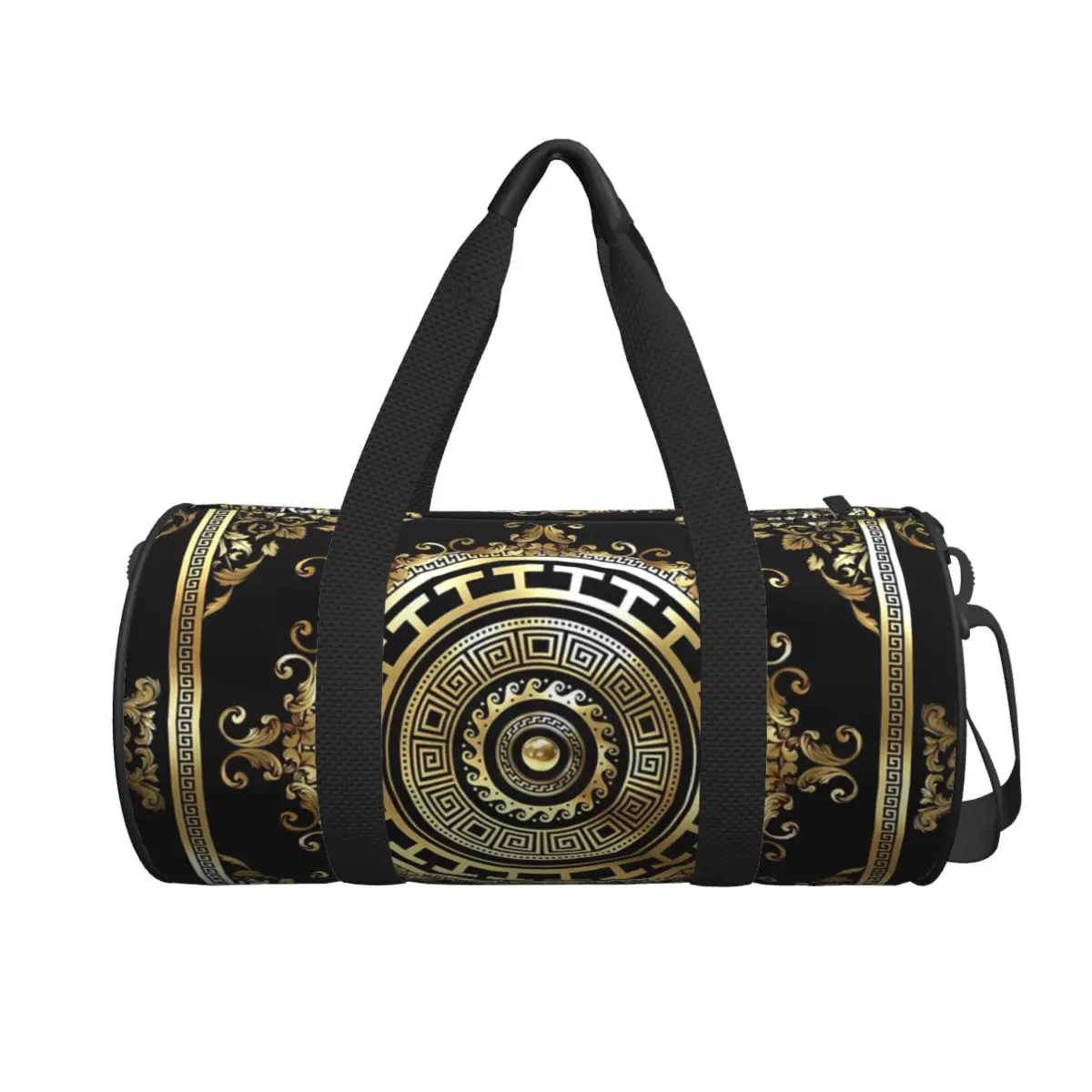 

Greek Keys Black Gold Medallion Meander Baroque Large Duffle Gym Bag Multi-Functional Duffle Travel Bags Handbags Fitness bag