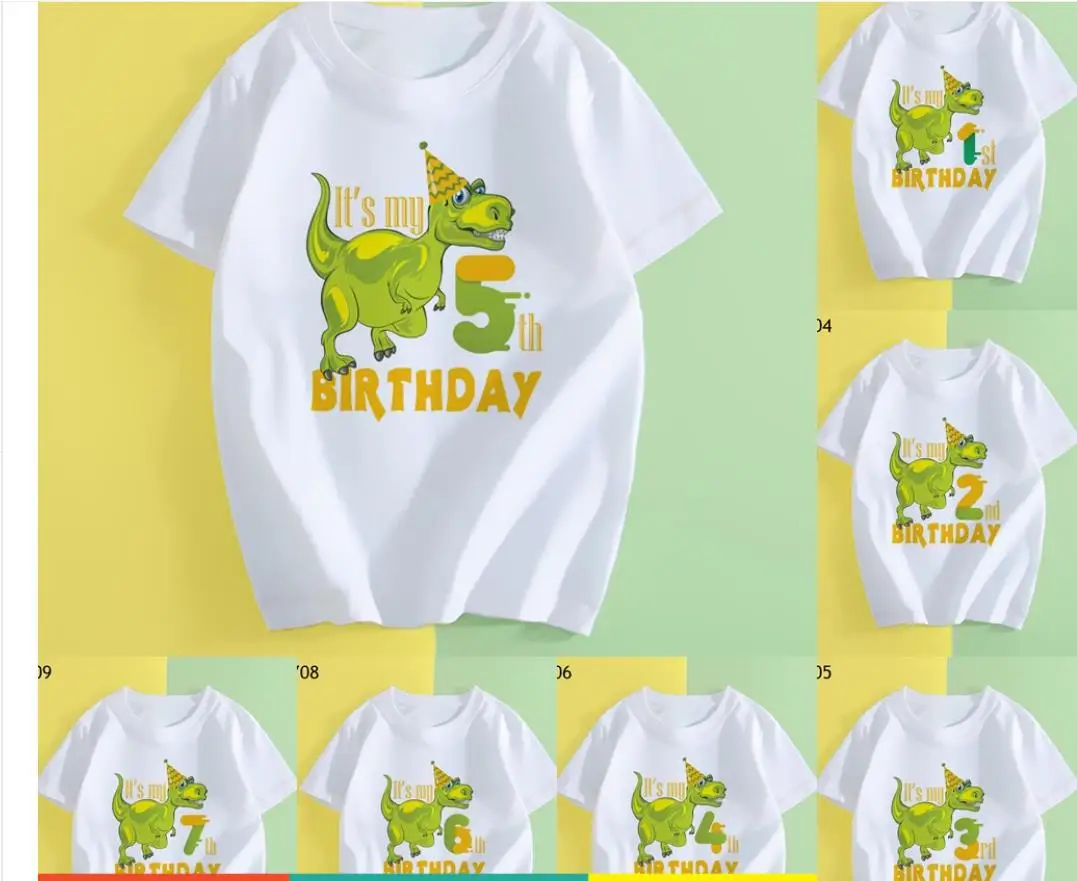 

Children's Dinosaur Birthday Number T-shirt, Fun Gifts for Boys and Girls, Round-neck Short-sleeved T-shirt Kids Clothes
