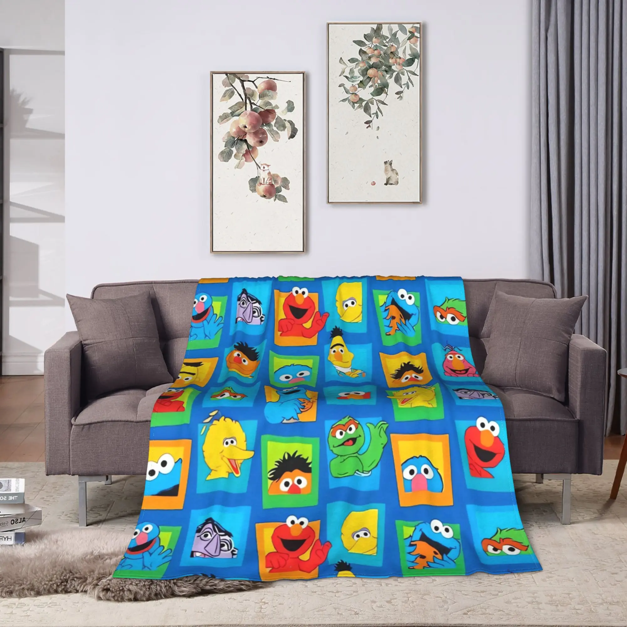 S-Sesames Streets Tango Elmo & Grover Blanket Soft Fluffy Plush Throw Blanket For Child Living Room Flannel Bedspread Bed Cover