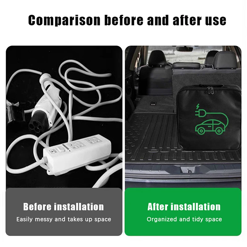 Electric Vehicle Charging Cable Bag Car Charger Cable Storage Bag Auto Trunk Organizer Waterproof Charger Cable Handled Bag