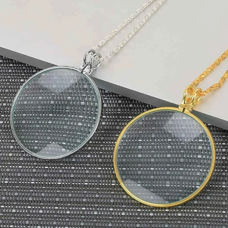 

1PC Monocle Necklace Magnifier 5X Decorative Pendant Loupe Gold Sliver for Reading Coin Checking Gift for Mother