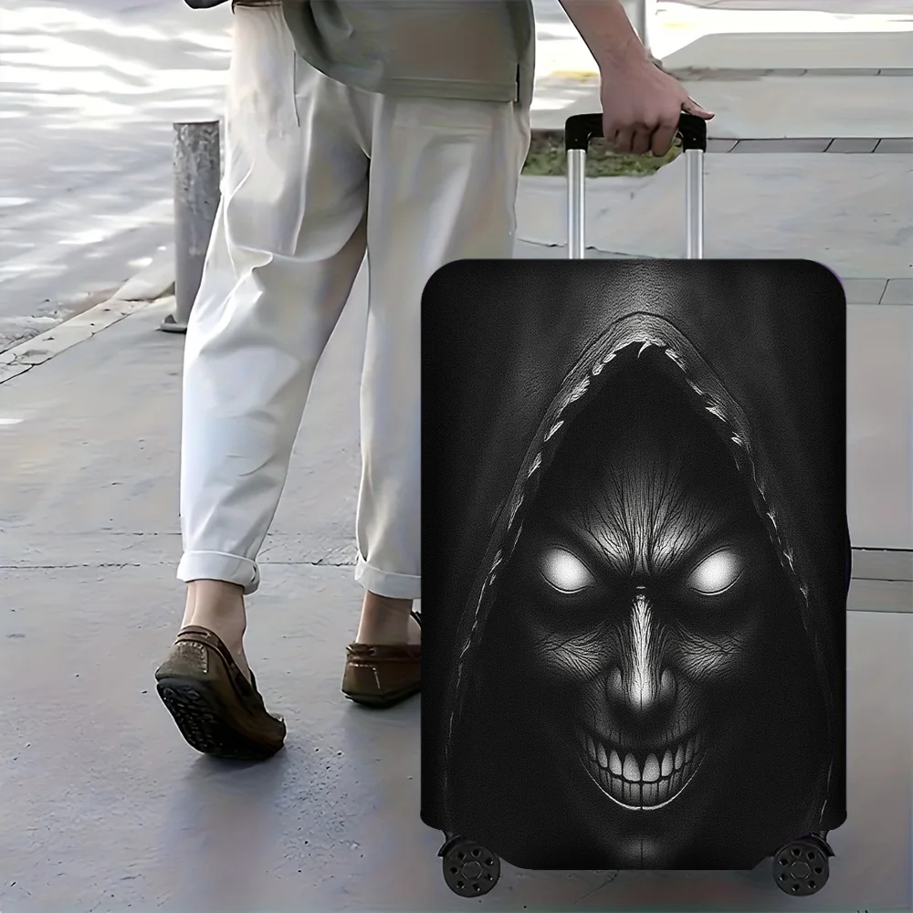 1pc Black Hooded Skull Print Luggage Cover. Fits suitcases from 18 to 32 inches; effectively protects your luggage.