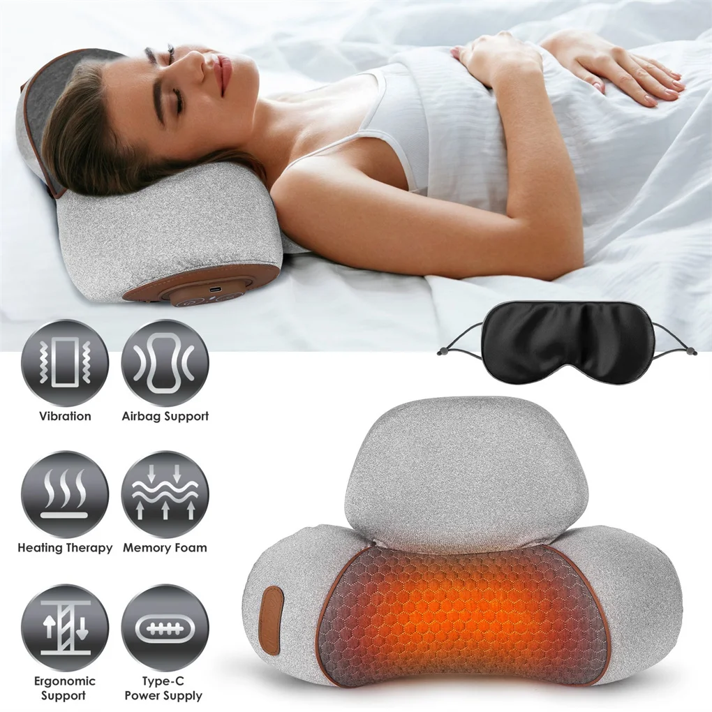 3-in-1 Neck Massager Pillow with Vibration, Airbag & Heating Functions - Ergonomic Cervical Support Pillow for Neck Pain Relief,
